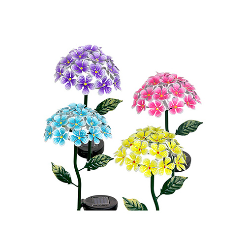 EXHART ENVIRONMENTAL SYSTEMS 05707-XCP4 LED Solar Hydrangea Garden Stake Light, Metal, Assorted Colors, 2-In. - pack of 4