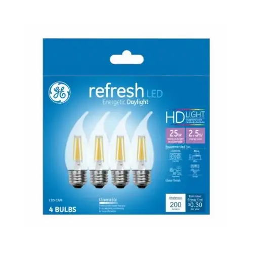 LED Chandelier Light Bulbs, Candle Shape, Clear DayChandelier Light, 200 Lumens, 2.5-Watts - pack of 4