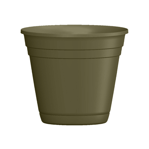 Riverland Planter with Saucer, 6 in Dia, Round, Poly Resin, Olive Green, Matte
