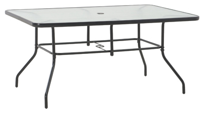 Four Seasons Courtyard S-DNT745PST-A Marbella Dining Table, Black Steel Frame, Glass Top, 61 x 38-In.