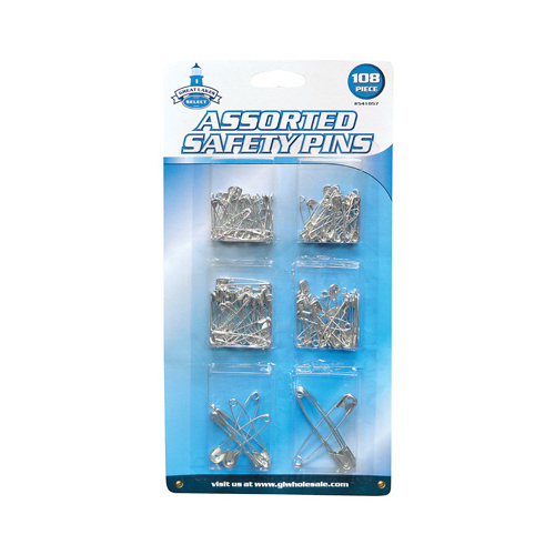 GREAT LAKES WHOLESALE 541057 Safety Pins, Assorted Sizes & Colors, 108-Ct.