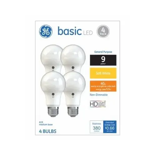 LED Light Bulbs, Soft White, 450 Lumens, 5-Watts - pack of 4