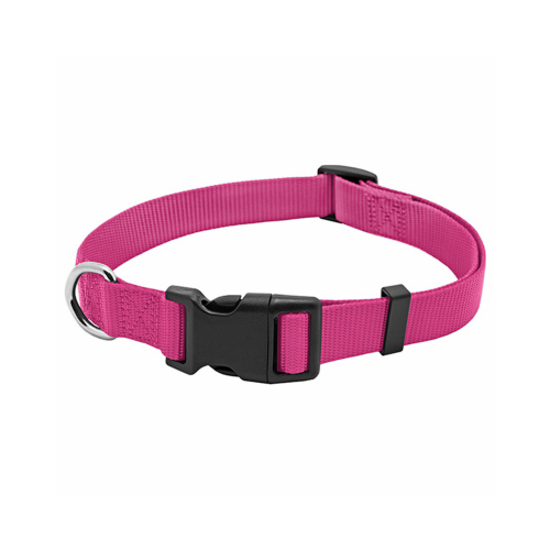 Dog Collar, Adjustable, Pink Nylon, Quadlock Buckle, 1 x 18 to 26-In.