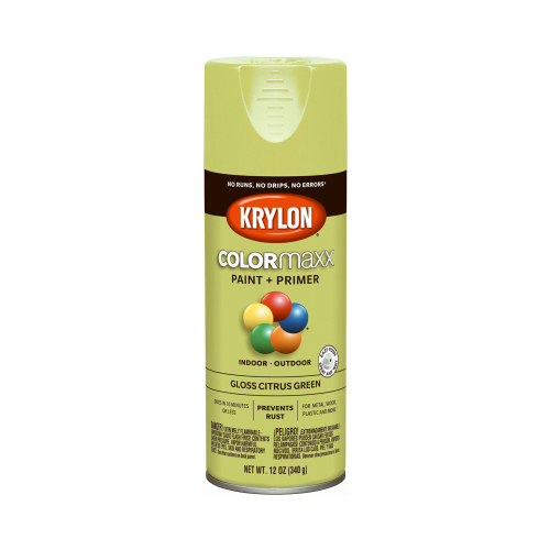 KRYLON K05512007 COLORmaxx Spray Paint, Gloss, Citrus Green, 12 oz, Aerosol Can