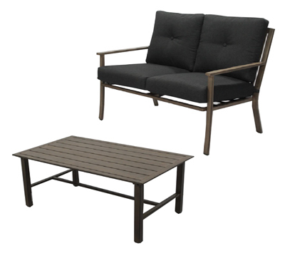 PATIO MASTER CORP S2-AHX02605C Hazelwood Deep Seating Set, Cushioned Aluminum Love Seat + Table