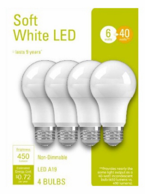 GE Lighting 93130415 LED Light Bulbs, A19, Soft White, 450 Lumens, 6-Watts  pack of 4