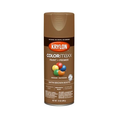 COLORmaxx Spray Paint, Satin, Brown, 12 oz, Aerosol Can