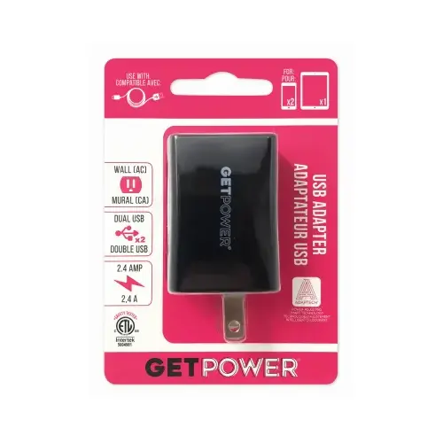 GetPower GP-AC2USB-BLK USB to AC Home Adapter, 2.1 A Charge, Black