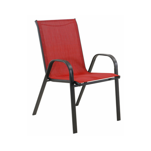 Four Seasons Courtyard S-DNC1392PST-R Marbella Stacking Chair, Black Steel Frame, Red Sling Fabric