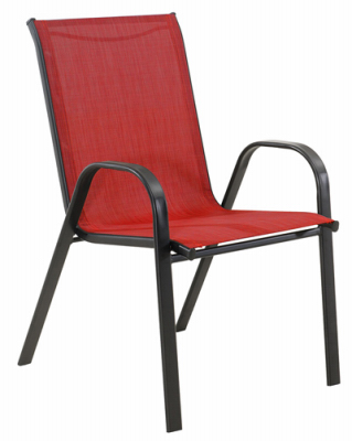 Four Seasons Courtyard S-DNC1392PST-R Marbella Stacking Chair, Black Steel Frame, Red Sling Fabric