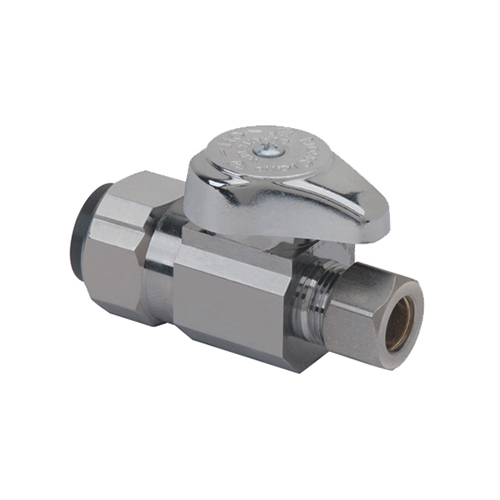 Stop Valve, 1/2 x 3/8 in Connection, Push-Connect x Compression, 125 psi Pressure, Brass Body Chrome