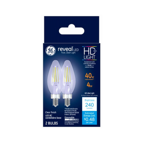 GE Lighting 31889 Reveal HD+ Decorative LED Light Bulbs, CandelabraBase, Clear, Dimmable, 240