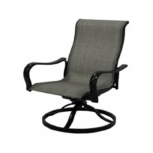 Chesapeake Sling Swivel Rocker Chair, Gray/Beige With Pewter Aluminum Frame