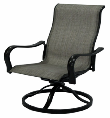 Four Seasons Courtyard ADE03901H60 Chesapeake Sling Swivel Rocker Chair, Gray/Beige With Pewter Aluminum Frame