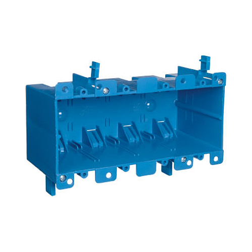 Outlet Box, 4 -Gang, PVC, Blue, Clamp Mounting