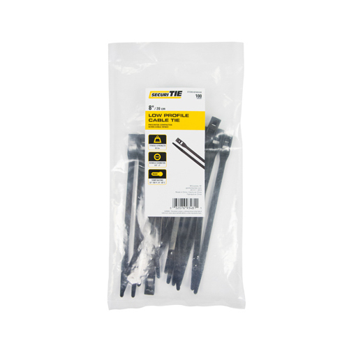 ECM INDUSTRIES LLC CTCH8-60100UVB Low-Profile Cable Tie, UV Black, 8-In  pack of 100