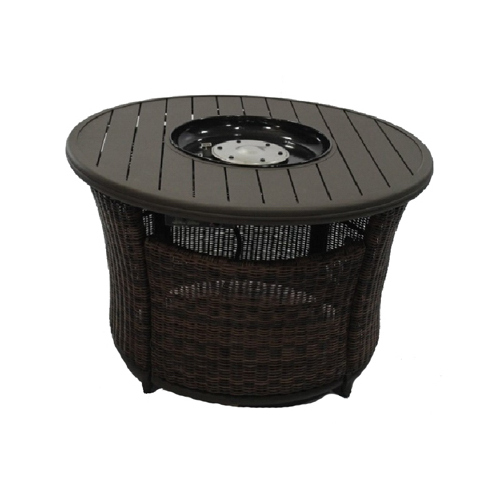 Four Seasons Courtyard ARV05900H60 Bermuda Propane Fire Pit Table, Slat Top, Wicker Over Steel, 42-In. Round