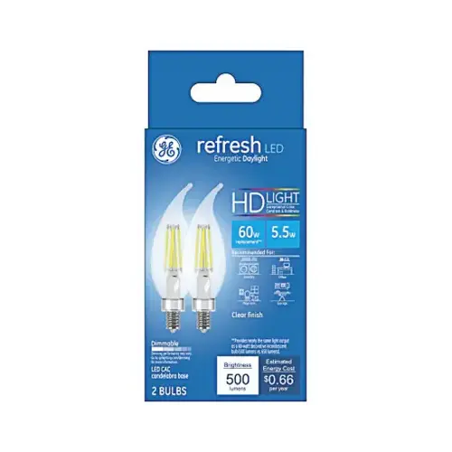 Refresh HD Decorative LED Light Bulbs, Clear, Daylight, 300 Lumens, 4-Watts Pair