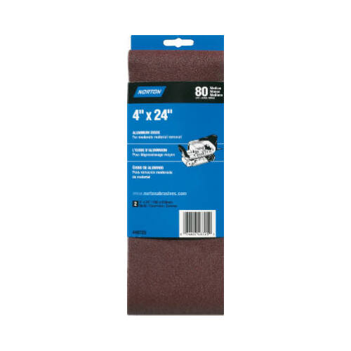 Norton Abrasives 07660702234-XCP5 Sanding Belt, 4 in W, 24 in L, 80 Grit, Medium, Aluminum Oxide Abrasive  - 2 per pack x5 packs