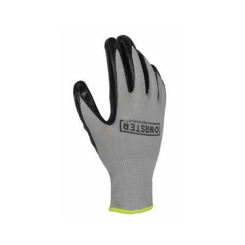 Work Gloves, Nitrile-Coated, Polyester Shell, Black/Gray, Men's Large