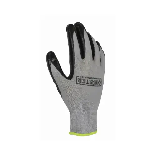 Work Gloves, Nitrile-Coated , Polyester Shell, Black/Gray, Men's XL