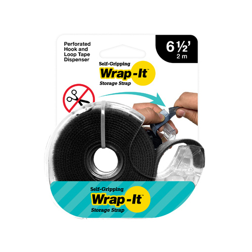 Self-Gripping Storage Strap Tape Roll, Black, 6.5-Ft.
