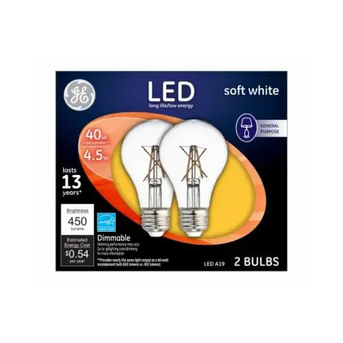 LED Light Bulbs, Soft White Clear, 4.5-Watts, 450 Lumens Pair