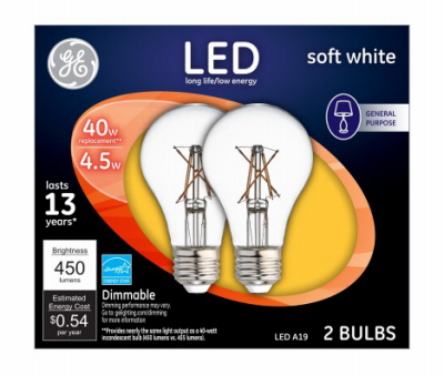 GE Lighting 37669 LED Light Bulbs, Soft White Clear, 4.5-Watts, 450 Lumens Pair