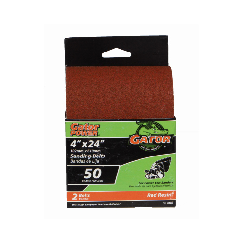 Sanding Belt, 4 in W, 24 in L, 50 Grit, Coarse, Aluminum Oxide Abrasive Pair