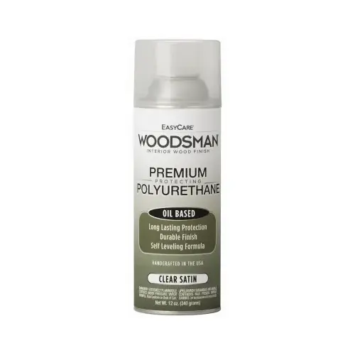 Woodsman Fast Dry Varnish Polyurethane Interior Wood Finish, Oil Base, Clear Satin, 12-oz. Spray