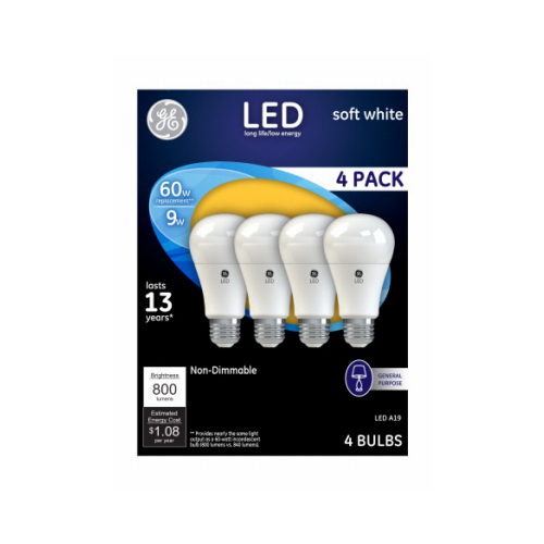 LED Light Bulbs, Soft White, 800 Lumens, 9-Watts - pack of 4