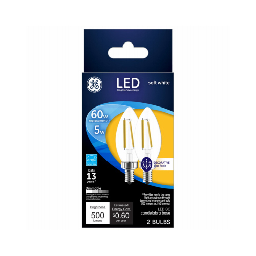 Decorative LED Light Bulbs, Soft White, Clear, 500 Lumens, 5-Watts Pair