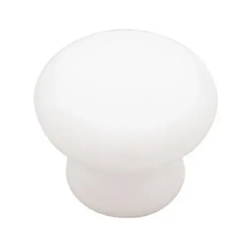 Cabinet Knob, White Ceramic, 1.25-In. Round