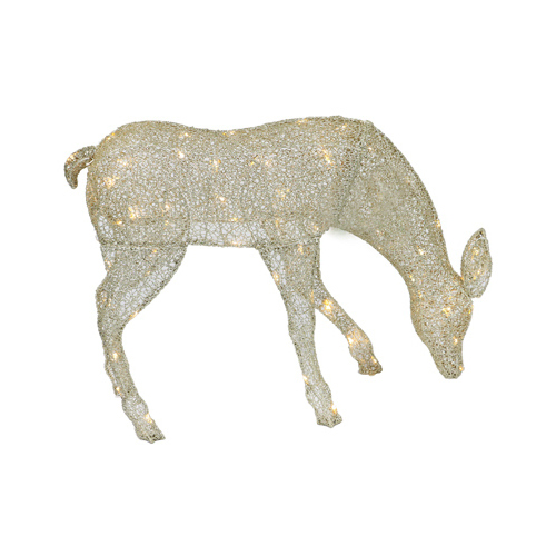 PULEO ASIA LIMITED 315-DE8378TWL LED Christmas Outdoor Decoration, Gold Mesh, Grazing Doe, 38-In.