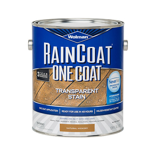 Zinsser 288334 Raincoat 1-Coat Transparent Exterior Wood Stain, Water Based, Water Repellant, Natural Hickory, 1-Gallon