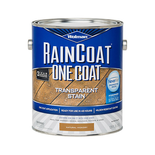 Raincoat 1-Coat Transparent Exterior Wood Stain, Water Based, Water Repellant, Natural Hickory, 1-Gallon