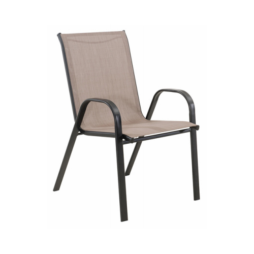 Four Seasons Courtyard S-DNC1392PST-T Marbella Stacking Chair, Black Steel Frame, Tan Sling Fabric