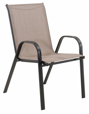 Four Seasons Courtyard S-DNC1392PST-T Marbella Stacking Chair, Black Steel Frame, Tan Sling Fabric