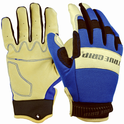 Big Time Products 99516-23 Hybrid Leather Work Gloves, Pigskin/Spandex, Blue, Men's Medium