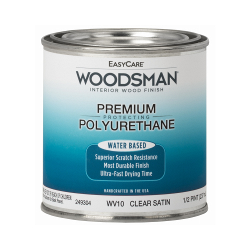 Woodsman Fast Dry Protective Polyurethane Wood Finish, Interior, Water Base, Clear Satin, 1/2-Pt.