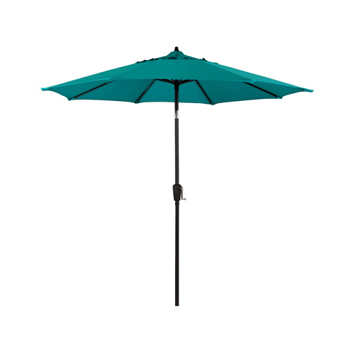 Patio Market Umbrella, Crank Open, Steel Frame, Teal Polyester, 9-Ft.