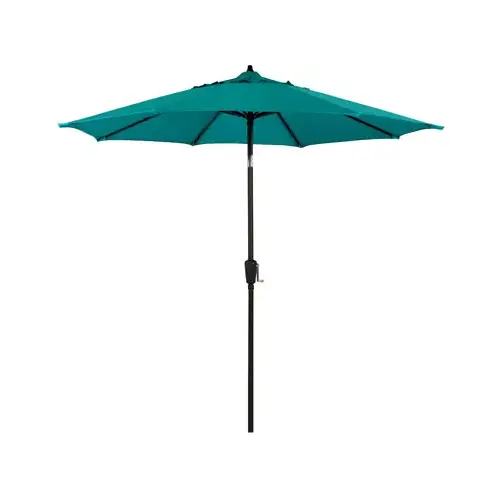 Patio Market Umbrella, Crank Open, Steel Frame, Teal Polyester, 9-Ft.