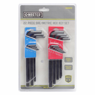 HANGZHOU GREAT STAR INDUST GS050808 Hex-L Key Set, Long Arm, SAE & Metric, 22-Pc.