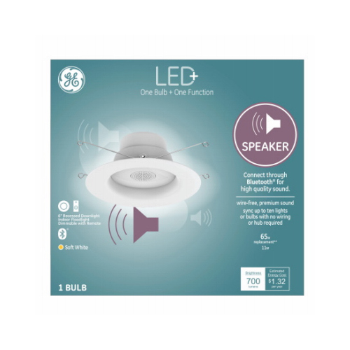 GE Lighting 93117530 LED+ Recessed Bulb With Integrated Speaker, Frosted Soft White, 700 Lumens, 9-Watts