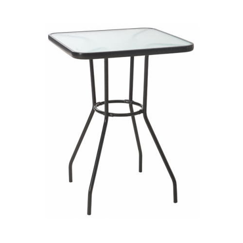 Four Seasons Courtyard S-DNT741PST-A Marbella Table, Black Steel Frame, Glass Top, Counter Height, 27-In. Sq.