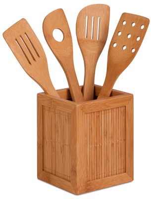 Honey-Can-Do KCH-01080 Kitchen Utensils & Caddy, Bamboo, 5-Pc.