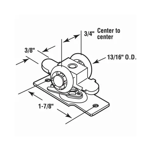 N 7065 Roller Assembly, 13/16 in Dia Roller, Steel, 2-Roller, 100 lb, Top Mounting