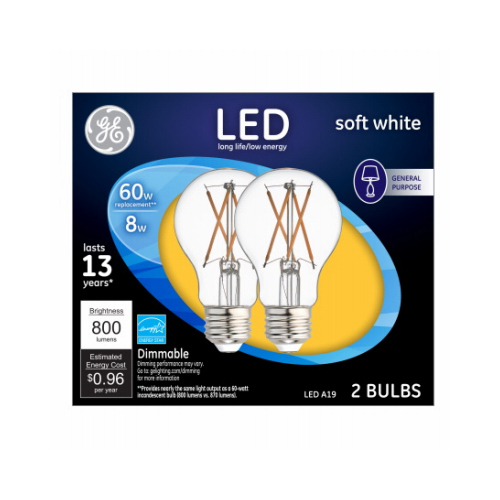 LED Light Bulbs, Soft White Clear, 8-Watts, 800 Lumens Pair