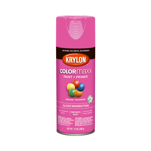 KRYLON DIVERSIFIED BRANDS K05528007 COLORmaxx Spray Paint + Primer, Gloss Mambo Pink, 12-oz.