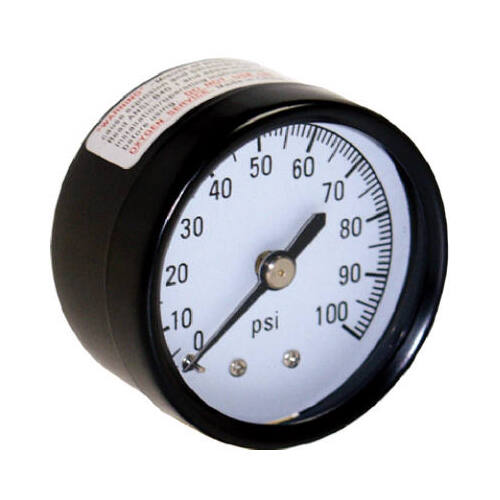 Water Pressure Tank Gauge, .125-In. Back Mount, 100-Lbs.